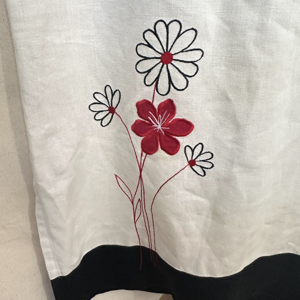NORTON MCNAUGHTON White Linen Floral Embroidered Maxi Dress S Black Trim S *READ - Picture 4 of 11